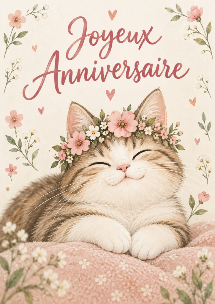 carte anniversaire chat femme