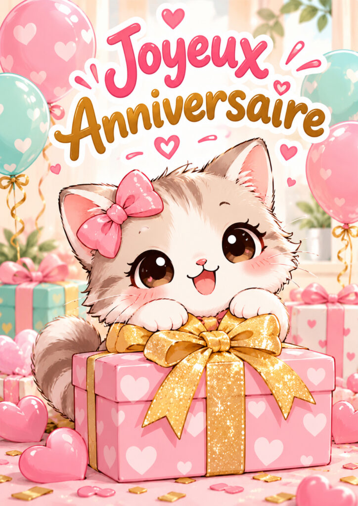 carte anniversaire kawaii femme