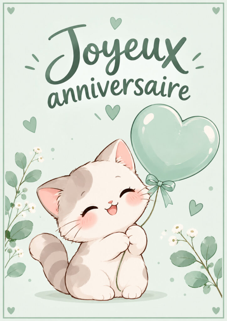 carte anniversaire kawaii femme à imprimer