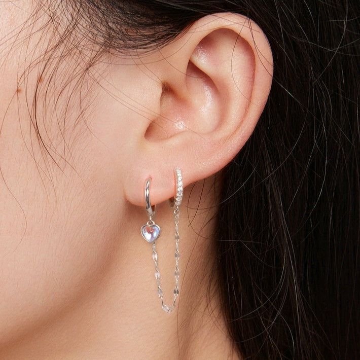 Boucle d'oreille à double trou en forme de cœur avec pampilles longues